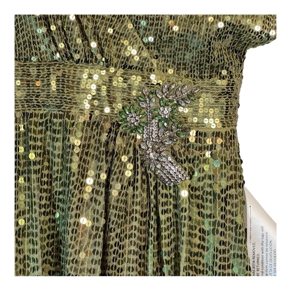 Mac Duggal Sequined Butterfly Sleeve Wrap Over A Line Gown in Olive NWT - Picture 5 of 8